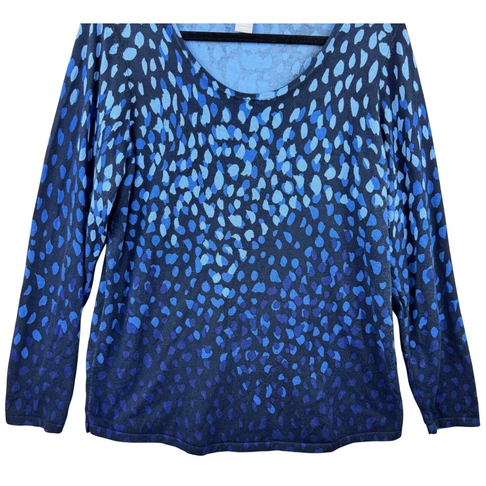 Chico's Sweater Women 2 Large Blue Navy Abstract Animal Print Ombre Pullover